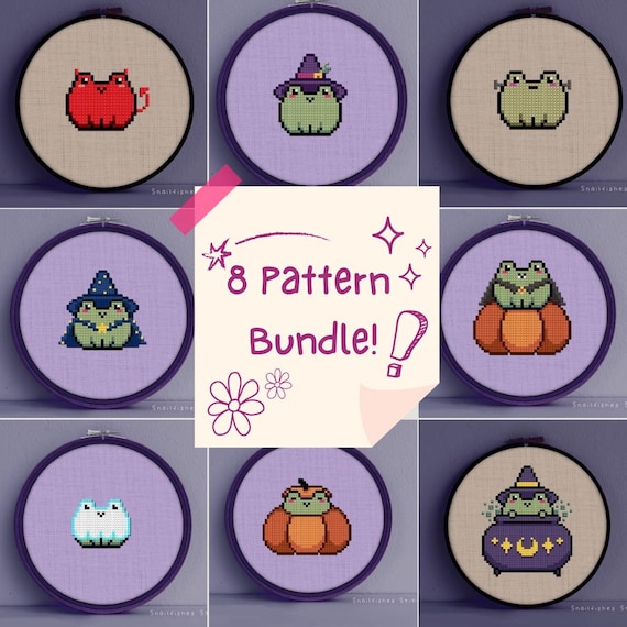 Halloween Frog Bundle Cross Stitch Patterns - Halloween Cross Stitch Pattern Bundle - Halloween Frog Cross Stitch Pattern - Halloween Frog