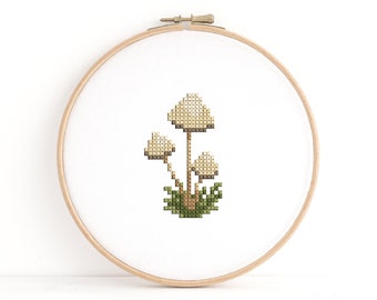 Mushroom Cross Stitch Pattern -  Cottagecore Cross Stitch Pattern - White Mushroom Cross Stitch Pattern - Counted Cross Stitch Pattern Easy
