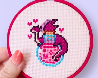 Love Potion Dragon Cross Stitch Pattern - Love Potion Dragon Cross Stitch - Dragon Cross Stitch - Cute Dragon Cross Stitch - Potion Stitch