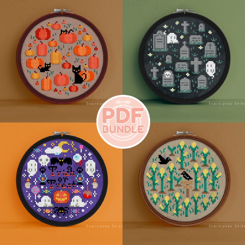 Autumn and Halloween Pattern Bundle from Snail Fishes Stitches on Etsy
