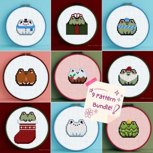 Chritmas Frog Cross Stitch 9 Pattern Bundle - Christmas Frog Cross Stitch Pattern - Christmas Frog Stitch - Christmas Cross Stitch Bundle