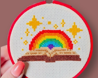 Rainbow Book Cross Stitch Pattern - Rainbow Cross Stitch Pattern - Book Cross Stitch Pattern - Magic Rainbow Cross Stitch Pattern - PDF