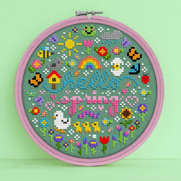 Hello Spring Cross Stitch Pattern - Hello Spring Cross Stitch - Hello Spring Pattern - Spring Cross Stitch Pattern - Spring Cross Stitch PDF