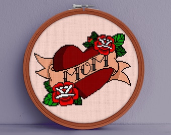 Mamma tatuering korsstygnsmönster - Mamma tatuering korsstygn - Tatuering mamma korsstygn - Tatuering mamma mönster - Mamma korsstygn - Mamma mönster