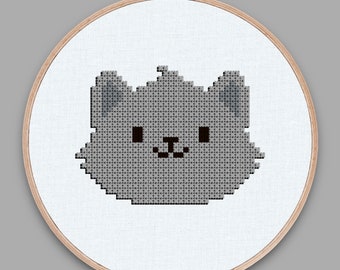 Pluizige grijze kat kruissteekpatroon - pluizig kat kruissteekpatroon - kattenkruissteekpatroon - pluizige kat kruissteek - kattensteek PDF