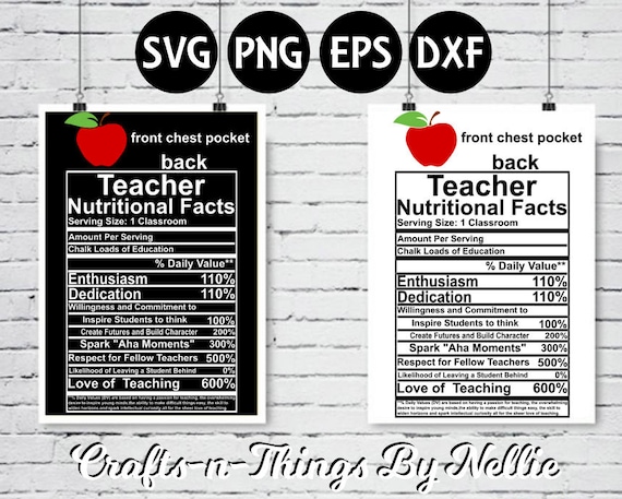 Download Teacher Nutrition Facts SVG | Etsy