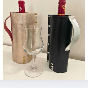 Leather wine carrier, hand crafted wine holder