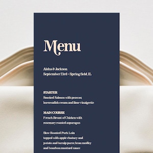 Navy Menu Template, Printable Wedding Menu Cards, DIY Editable Menu, Menu Card Template, Navy Menu, Dinner Menu, Fully Editable, C54