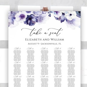 Purple Seating Chart Template, Editable Wedding Seating Chart Board Violet, Editable Seating Chart Poster, Large Seating Plan, Templett, C74