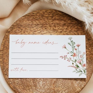 Baby Name Ideen Zeichen und Karten Vorlage Wildblumen Mädchen Baby Shower Spiel Mädchen Baby Name Vorschläge Floral bearbeitbar Download Templett, C101