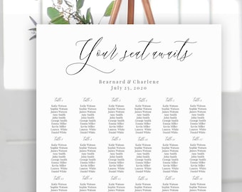 Wedding Seating Chart Template, Fully Editable, Classic Wedding Seating Board, Editable Seating Chart Poster, Templett, Seating Plan C16