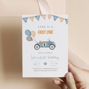 Boy 1st Birthday Invitation Boy First Birthday Invitation Template Race Car Rustic Birthday Invite For A Boy Blue Car Download Templett C88