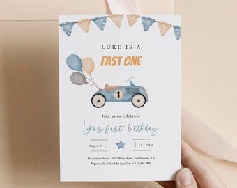 Boy 1st Birthday Invitation Boy First Birthday Invitation Template Race Car Rustic Birthday Invite For A Boy Blue Car Download Templett C88