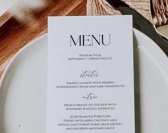 Classic Wedding Menu Template Download, Editable Minimalist Wedding Menu Cards Calligraphy, Modern Menu, Printable Dinner Menu, Templett C70