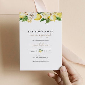 She Found Her Main Squeeze Invitation, Lemon Bridal Shower Invitation Template, Editable Citrus Bridal Shower Invite, Summer, Templett C68