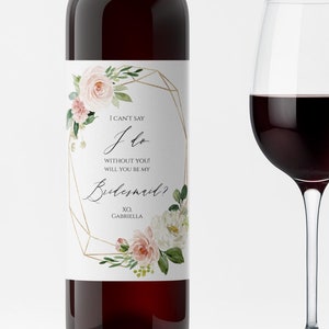 Bridesmaid Proposal Wine Label, Instant Download, Printable Bridesmaid Wine Label, Editable Will You be My Bridesmaid Label, Templett, C9