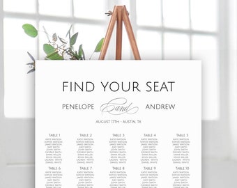 Classic Seating Chart Template, Editable Seating Chart Board, Modern Seating Chart Poster, Wedding Seating Plan Download, Templett, C50