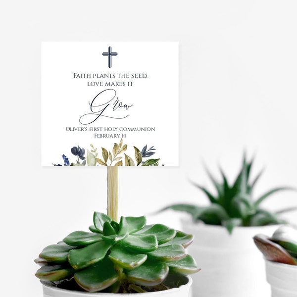 Square Or Round, Faith Plants The Seed Love Makes It Grow, First Communion Favor Tag Template, Editable Baptism Plant Favor Tag Templett C23