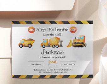 Construction Birthday Party Invitation Template, Truck Birthday Invite Editable, Printable Birthday Invite For A Boy, Dump Truck, Templett