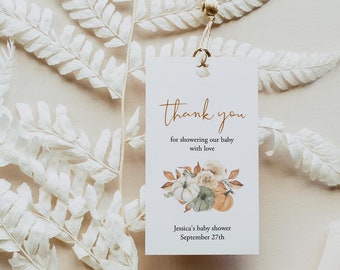 Pumpkin Thank You Tag Template Editable Baby Shower Thank You Tag Printable Fall Favor Tag Pumpkin Baby Sprinkle Tag Download, Templett, C96