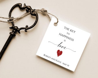 The Key To Happiness Is Love, Printable Key Favor Tag, Editable Wedding Favor Tag, Bottle Opener Tag, Key Tag, Instant Download, Templett