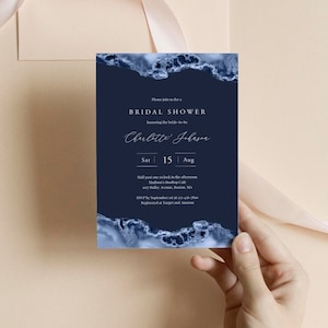 Navy Bridal Shower Invitation Template Download, Editable Beach Bridal Shower Invite Ocean, Printable Beach DIY Invite, Coastal Templett C73