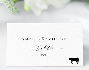 Place Card Template With Meal Icons, Editable Wedding Place Cards, Printable Escort Cards Calligraphy, Folded Place Cards Flat  Templett C83