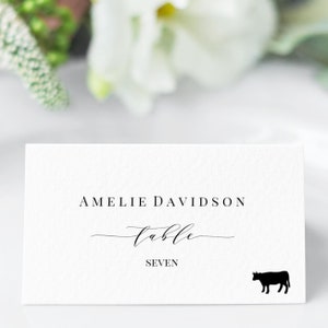 Place Card Template With Meal Icons, Editable Wedding Place Cards, Printable Escort Cards Calligraphy, Folded Place Cards Flat  Templett C83