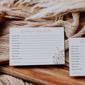 Wildblumen-Wünsche für Baby-Vorlage Mädchen wünscht Karte und Zeichen Bearbeitbare Baby-Beratung Benutzerdefinierte Baby-Wunschkarte Mädchen-Babyparty DIY Templett C101
