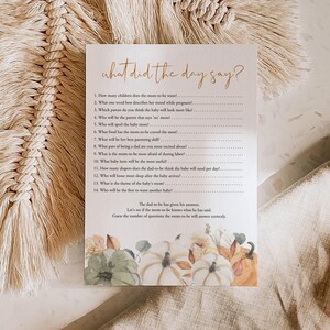 Pumpkin What Did The Dad Say Editable Baby Shower Game What Did The Dad-to-be Say Fall Couples Baby Shower Gender Neutral Templett C96