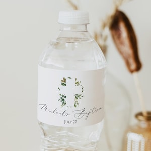 Greenery Cross Baptism Water Bottle Label Template, Gender Neutral Baptism Favor, Printable Christening Water Bottle Label, Templett, C51