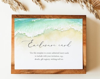 Seashore Wedding Enclosure Card Template, Editable Invitation Insert, Bridal Shower, Beach Insert, Ocean Info Card Details, Templett, C56