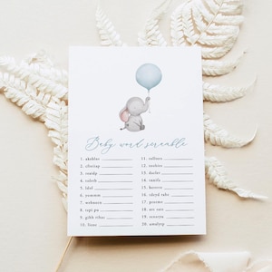 Baby Word Scramble Template, Boy Baby Shower Game, Printable, Word Scramble Game, Baby Shower Activities, Elephant, Balloon, Templett, C72