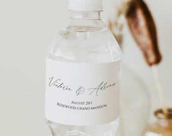 Classic Water Bottle Label Template, Modern Wedding Favor, Welcome Bag Ideas, Elegant Bridal Shower Favor, Editable Template, Templett, C34