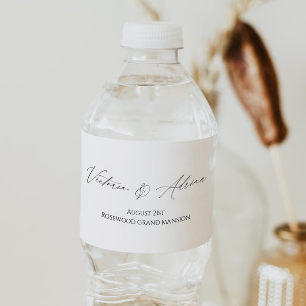 Classic Water Bottle Label Template, Modern Wedding Favor, Welcome Bag Ideas, Elegant Bridal Shower Favor, Editable Template, Templett, C34