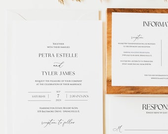 Minimalist Wedding Invitation Template, Modern Wedding Invitation Suite, Editable Wedding Invite, Classic Invitation Set Clean, Templett C70