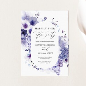 Purple Reception Party Invitation Template, Hydrangea Elopement Announcement, Anemone Elopement Invite, Happily Ever After, Templett, C74