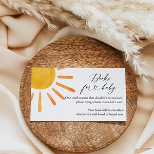 Carte de demande de livre soleil, Boho Sun, apporter un livre au lieu d'une carte, hors-texte Boho, livres pour bébé, hors-texte pour baby shower, Templett, C87