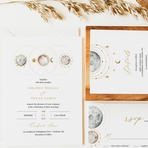 Celestial Wedding Invitation Template, Planets Wedding Invitation Suite, Editable Wedding Invite, Galaxy Invitation Set, Templett, C77 image 1