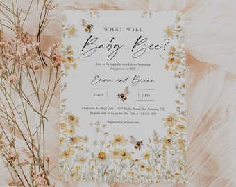 Bee Gender Reveal Invitation Wildflower What Will Baby Bee Invite Floral Bee Guess Gender Flower Honey Bee Invitation Template Templett C108