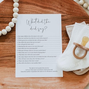 Minimalist What Did The Dad Say Game Template, Modern Baby Shower Game, What Did The Dad-to-be Say, Simple Baby Shower Game, Templett, C85