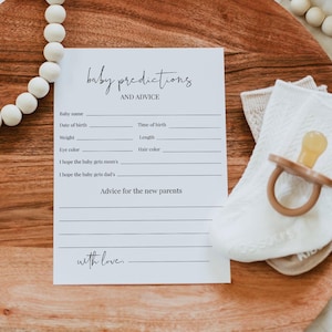 Prédictions et conseils modernes pour bébé, prédictions minimalistes pour bébé, baby shower, modèle classique de prédictions nouveau bébé, Templett, C85