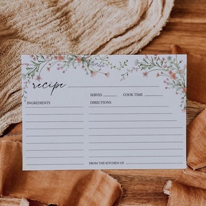 Wildblumen Rezept Karte Boho Rezept Karte 10x15 Blumen Rezept Karte Brautdusche Wiese Blumen Boho Sommer bearbeitbare Vorlage Templett C101