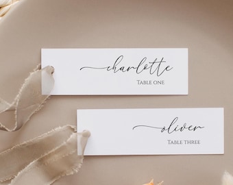 Slim Place Card Template, Skinny Wedding Place Cards, Thin Minimalist Escort Cards, Printable Place Card Simple Editable Modern Templett C65