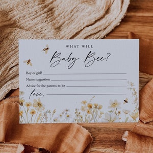 Sjabloon gendervoorspelling Geslachtsonthulling Game Boy of Girl Honey Bee Babyshower-spel Bee Baby-advieskaart Genderneutraal Game Templett, C108