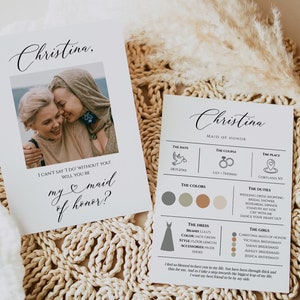 Photo Bridesmaid Proposal Card Template, Will You Be My Bridesmaid, Maid Of Honor Proposal, Info Card, Infographic, Bridesmaid Box Gift, C82