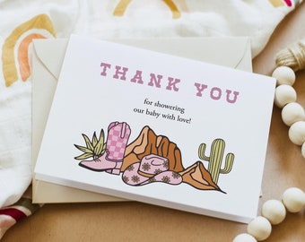 Desert Thank You Girl Baby Shower Retro Wild West Thank You Cowgirl Thank You Western Birthday Thank You Cowgirl Hat Template Templett, C105