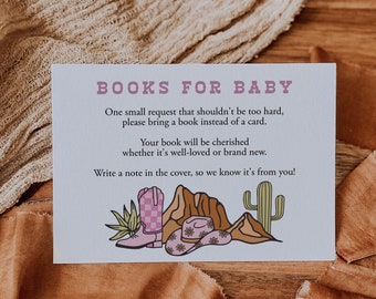 Retro Wild West Books For Baby Card Girl Baby Shower Cowgirl Bring A Book Card Western Book Insert Desert Book Request Vintage Templett C105