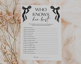 Black Bow Who Knows her Best Bow Birthday Game Bow How Well Do You Know Bow Who Knows Birthday Girl Best Printable Template, Templett, C103