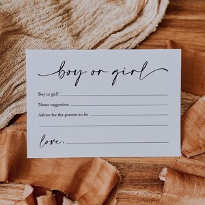 Juego minimalista de niño o niña, tarjeta de predicción de género moderna, juego simple de revelación de género, plantilla de juego para baby shower, tarjeta de consejos para bebés Templett C102